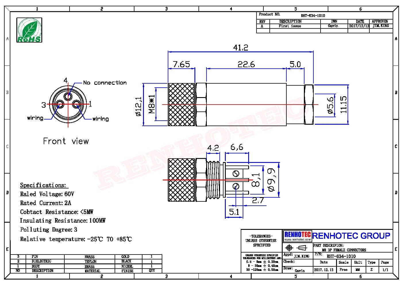 M8現場組裝插頭3芯母直式不帶屏蔽塑料外殼M8*1.0定制