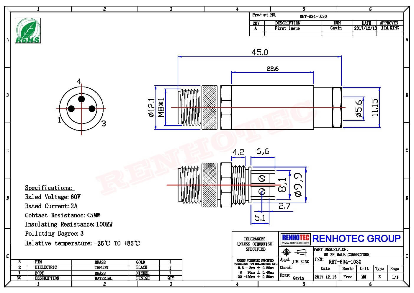 M8現場組裝插頭3芯公直式不帶屏蔽塑料外殼M8*1.0定制