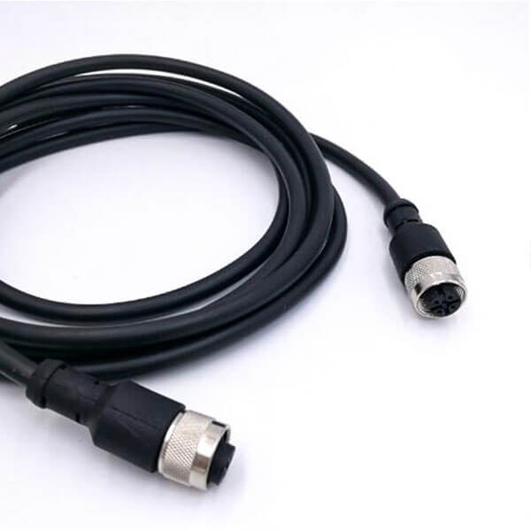 M12 4芯成型線母頭轉母頭直式帶線1M AWG22插頭防水連接器不帶屏蔽