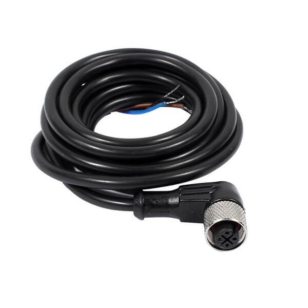 M12 4芯母頭A-型 彎頭成型不帶屏蔽預鑄式航空插頭連接器2M AWG22