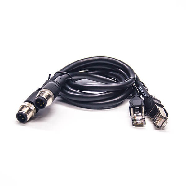 M12轉RJ45網線M12 4芯 D編碼轉 RJ45 8P8C公轉公插頭線長1M AWG22帶屏蔽