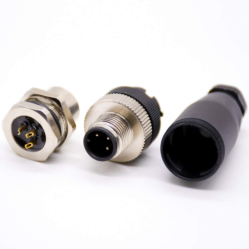 m12連接器3芯公轉母直式焊線前鎖板M12連接器A編碼