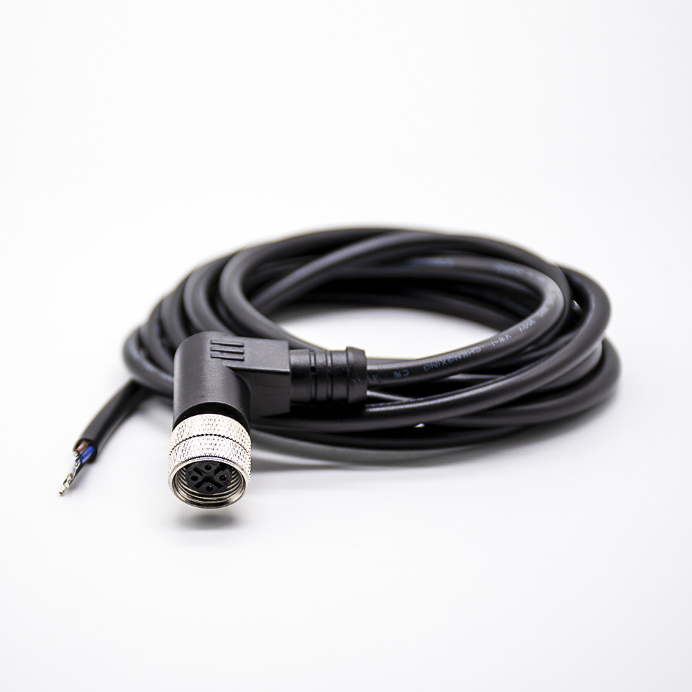安費諾M12連接器4芯A-code母頭彎頭成型式帶線2M不帶屏蔽