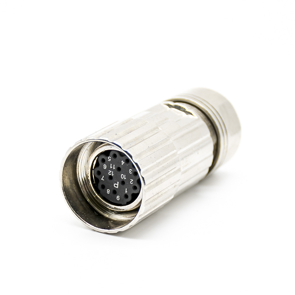 工業連接器母頭M23 12芯母插頭直式接線焊線帶屏蔽連接器