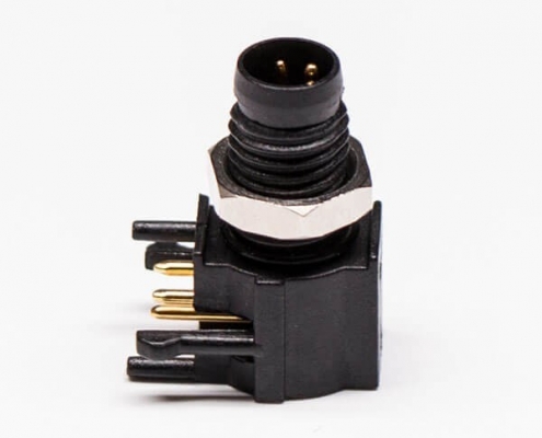 M8插板插座彎頭PCB板端連接器A型4芯防水公座傳感器