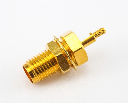 SMA母頭連接器面板安裝前鎖穿墻直式開天窗壓接式用于1.13mm / 1.32mm接線