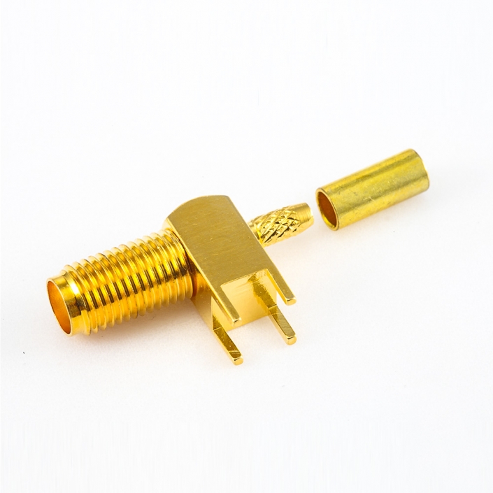 PCB SMA連接器插孔母頭彎式壓接用于RG316 / RG174 / LMR100