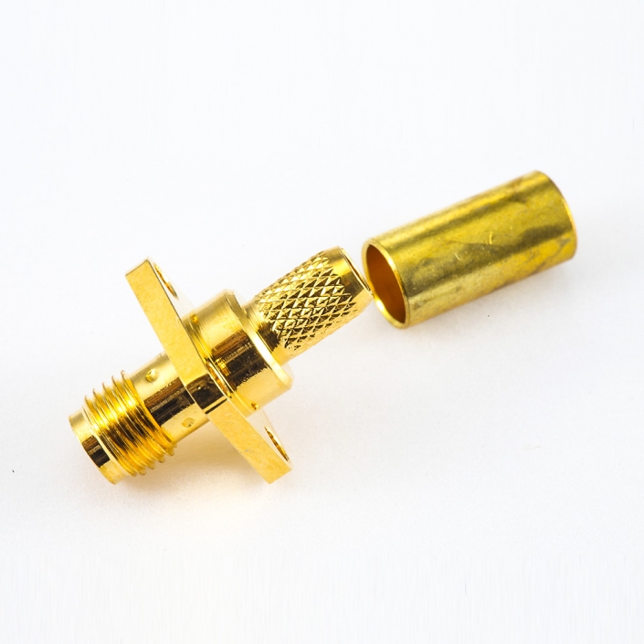 SMA公頭連接器RG58 直式面板安裝4孔法蘭壓接RG58 / RG142 / SYV50-3 SMA公頭連接器RG58 直式面板安裝4孔法蘭壓接RG58 / RG142 / SYV50-3