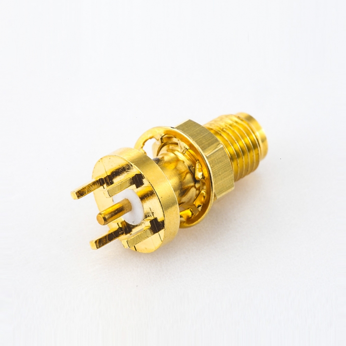 前鎖穿墻SMA插孔連接器PCB安裝直式插孔類型 前鎖穿墻SMA插孔連接器PCB安裝直式插孔類型