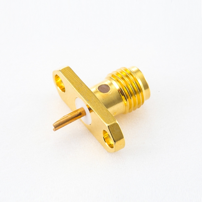 2孔法蘭面板SMA PCB安裝連接器母頭直式焊板 2孔法蘭面板SMA PCB安裝連接器母頭直式焊板