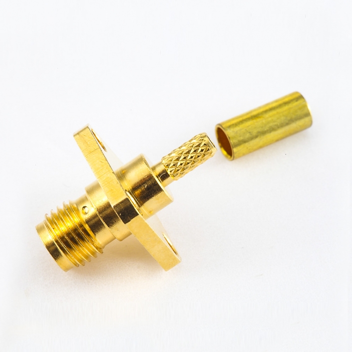 SMA連接器直式母頭安裝座4孔法蘭壓接用于RG174 / RG316 / LMR100接線 SMA連接器直式母頭安裝座4孔法蘭壓接用于RG174 / RG316 / LMR100接線