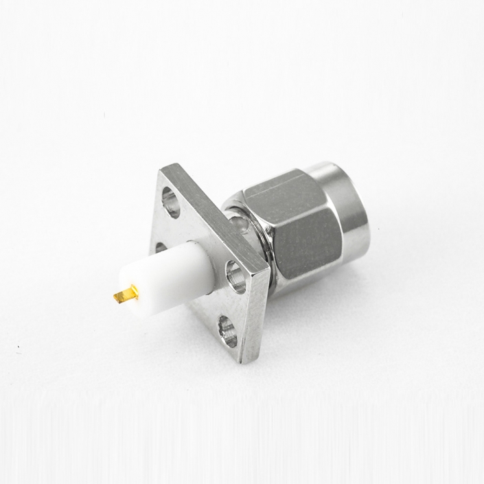 面板安裝SMA連接器公頭型直式PCB安裝焊板4孔法蘭 面板安裝SMA連接器公頭型直式PCB安裝焊板4孔法蘭