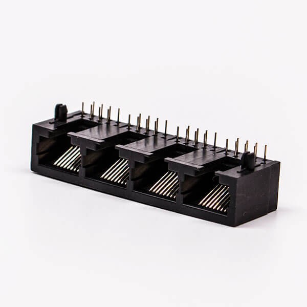 rj45插座接口4口全塑黑色母90度無燈不帶屏蔽接PCB