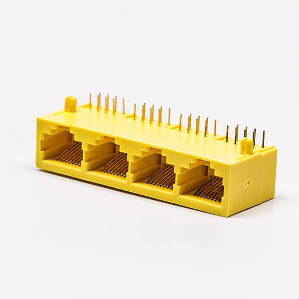 1*4全塑rj45黃色4口90°無燈不帶屏蔽母座
