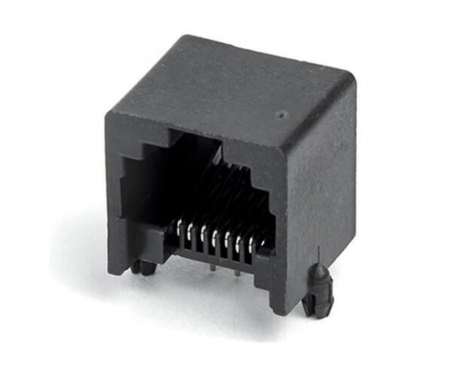 插件網絡接口RJ45PCB-8P8C無邊90度黑色通信接插件國標耐高溫網絡接口母座X2