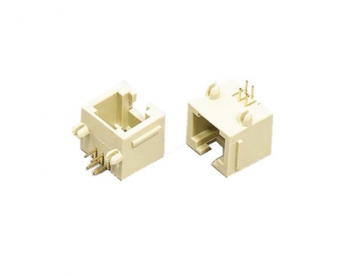 RJ14接口母座電話插座PCB插座6P4C彎式白色塑殼非屏蔽不帶燈X2