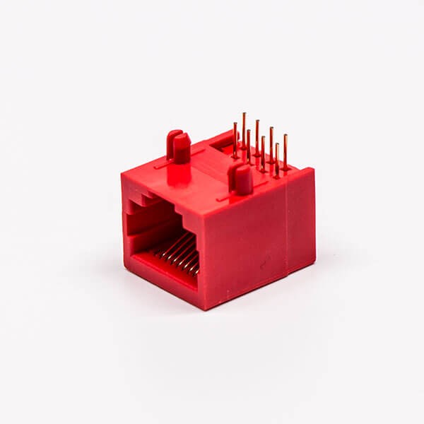 rj45網(wǎng)絡(luò)接口母座8P8C紅色全塑90度接PCB板 rj45網(wǎng)絡(luò)接口母座8P8C紅色全塑90度接PCB板
