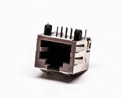rj45網絡接口母座單口90度銅殼帶屏蔽帶燈接PCB