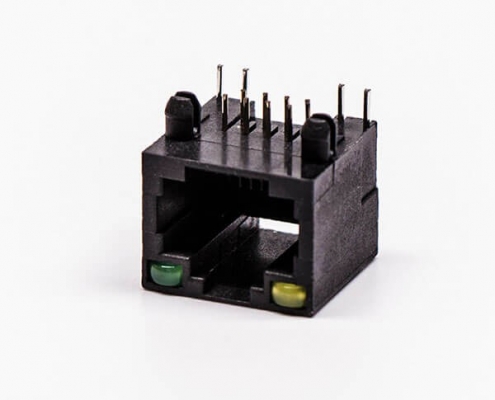 rj45插座帶燈全塑黑色母座帶燈90度8p網線接口無屏蔽