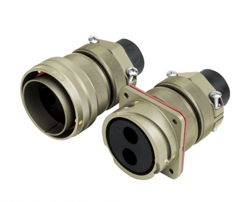 鐵路專用圓形電連接器YGC卡口連接IP67冷壓接式200A公母對接2芯直式牽引連接器