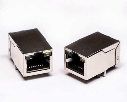 網線接口rj45單口8P8C帶燈帶屏蔽接PCB板