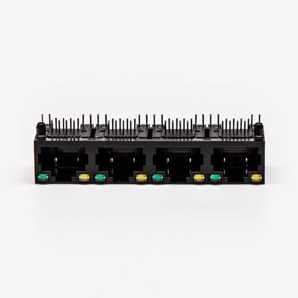 90度rj45帶燈插座母頭黑色1*4全塑4口帶燈接PCB板 90度rj45帶燈插座母頭黑色1*4全塑4口帶燈接PCB板
