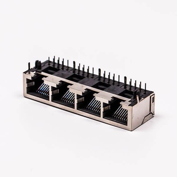 4口rj45插座母頭帶屏蔽銅殼90°無燈接PCB板 4口rj45插座母頭帶屏蔽銅殼90°無燈接PCB板