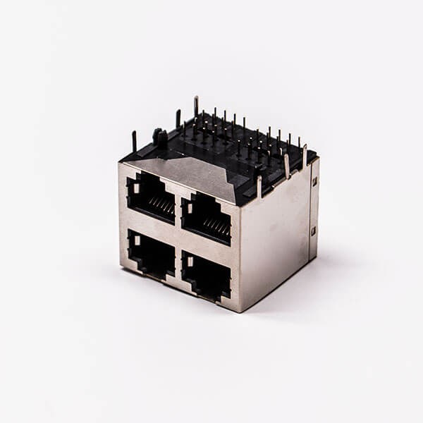 以太網接口RJ45四口2*2帶彈片彎角母頭屏蔽無燈
