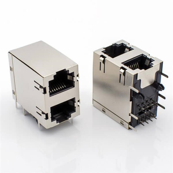 雙層RJ45連接器母座8P8C帶屏蔽帶彈片不帶燈 雙層RJ45連接器母座8P8C帶屏蔽帶彈片不帶燈