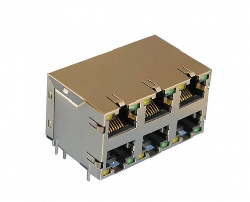RJ45以太網接口連接器母座2*3雙層6口帶屏蔽帶濾波器帶燈