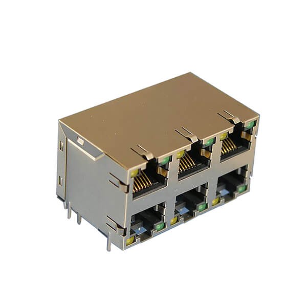 RJ45以太網(wǎng)接口連接器母座2*3雙層6口帶屏蔽帶濾波器帶燈 RJ45以太網(wǎng)接口連接器母座2*3雙層6口帶屏蔽帶濾波器帶燈