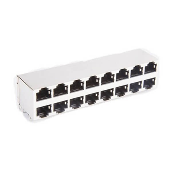 RJ45雙層母座2X8彎角屏蔽不帶燈 RJ45雙層母座2X8彎角屏蔽不帶燈
