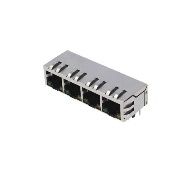 帶彈片RJ45連接器4口單層屏蔽帶燈 帶彈片RJ45連接器4口單層屏蔽帶燈