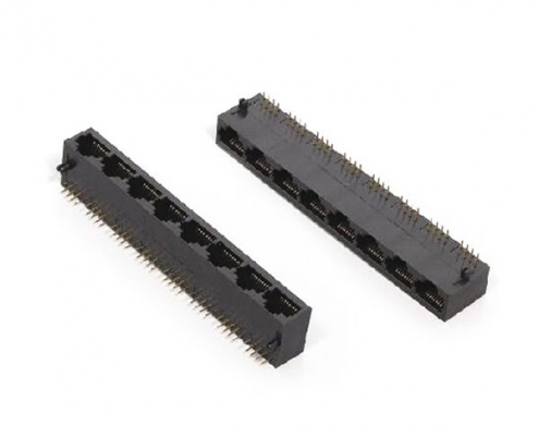 網線RJ45塑料1X8不帶燈8口網絡插座母頭連接器黑色塑膠殼