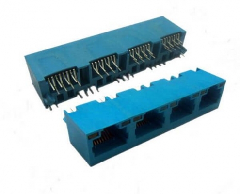 1*4四聯口RJ45立式網絡插座8P8C藍色