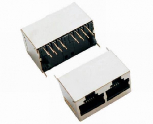 立插式1*2RJ45JACK180度雙口網(wǎng)絡插座帶屏蔽