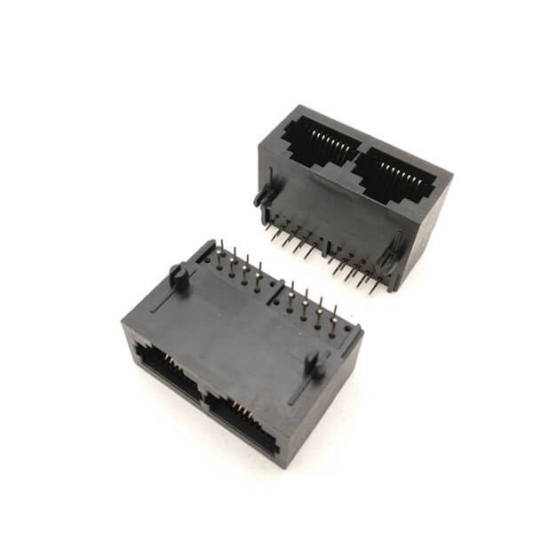 RJ45網絡連接器水晶頭母座8P8C非屏蔽1X2雙連體全塑黑色不帶燈 RJ45網絡連接器水晶頭母座8P8C非屏蔽1X2雙連體全塑黑色不帶燈