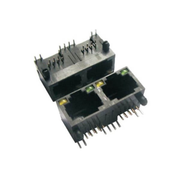 帶燈RJ45網絡插座1X2網口90度連接器8P8C黃綠燈非屏蔽 帶燈RJ45網絡插座1X2網口90度連接器8P8C黃綠燈非屏蔽