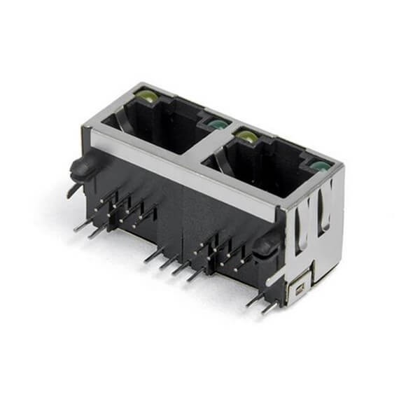 雙口RJ45插座1X2連接器屏蔽帶燈帶彈片 雙口RJ45插座1X2連接器屏蔽帶燈帶彈片