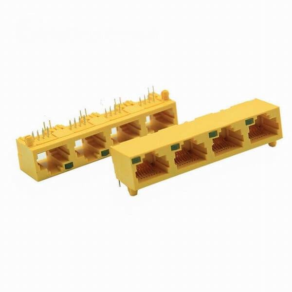 4口RJ45連接器網絡接口1X4全塑殼黃色8P8C非屏蔽網絡插座 4口RJ45連接器網絡接口1X4全塑殼黃色8P8C非屏蔽網絡插座
