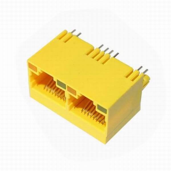 沉板式RJ45母座網絡接口連接器帶燈1X2雙胞8P8C 沉板式RJ45母座網絡接口連接器帶燈1X2雙胞8P8C