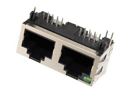 屏蔽RJ45模塊連接器網絡接口1X2雙胞帶LED燈臥式8P8C