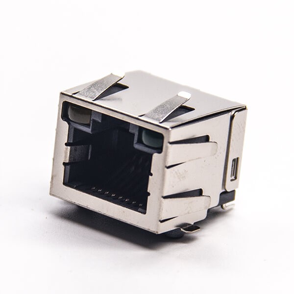 帶燈rj45屏蔽插座90度smt接PCB板帶燈帶彈片 帶燈rj45屏蔽插座90度smt接PCB板帶燈帶彈片