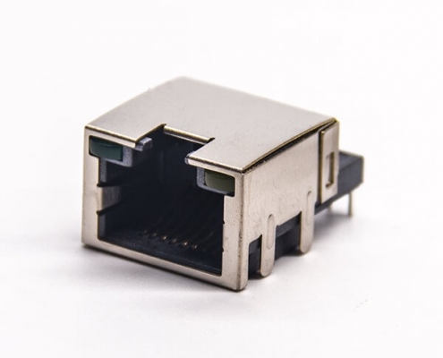 rj45沉板彎式插座帶屏蔽插板式接PCB板帶燈