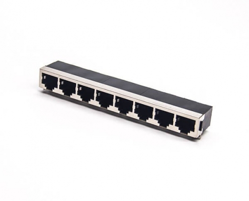 8口rj45插座全屏蔽以太網連接器彎式插板1*8