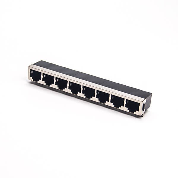 8口rj45插座全屏蔽以太網連接器彎式插板1*8