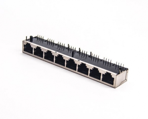 Rj458口網絡插座彎式90度插PCB板帶屏蔽模塊