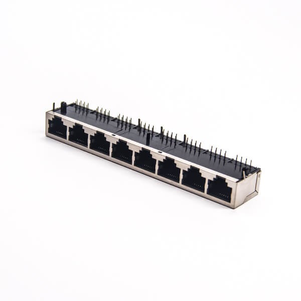 Rj458口網絡插座彎式90度插PCB板帶屏蔽模塊