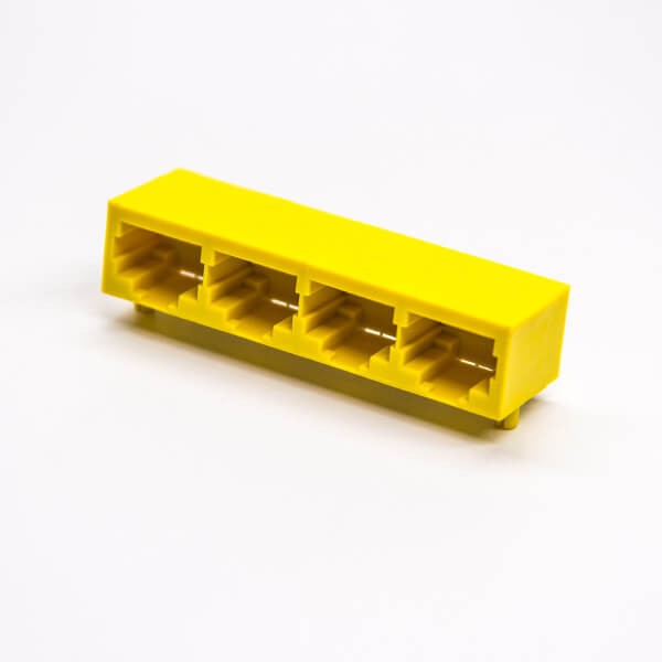 非屏蔽rj45座黃色全塑4端口穿孔式接PCB板帶燈 非屏蔽rj45座黃色全塑4端口穿孔式接PCB板帶燈