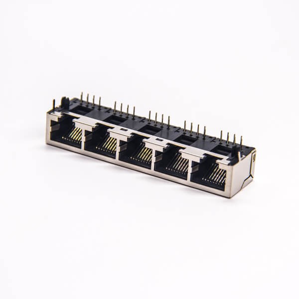5口rj45彎式90度8p8c帶屏蔽以太網插座插PCB板